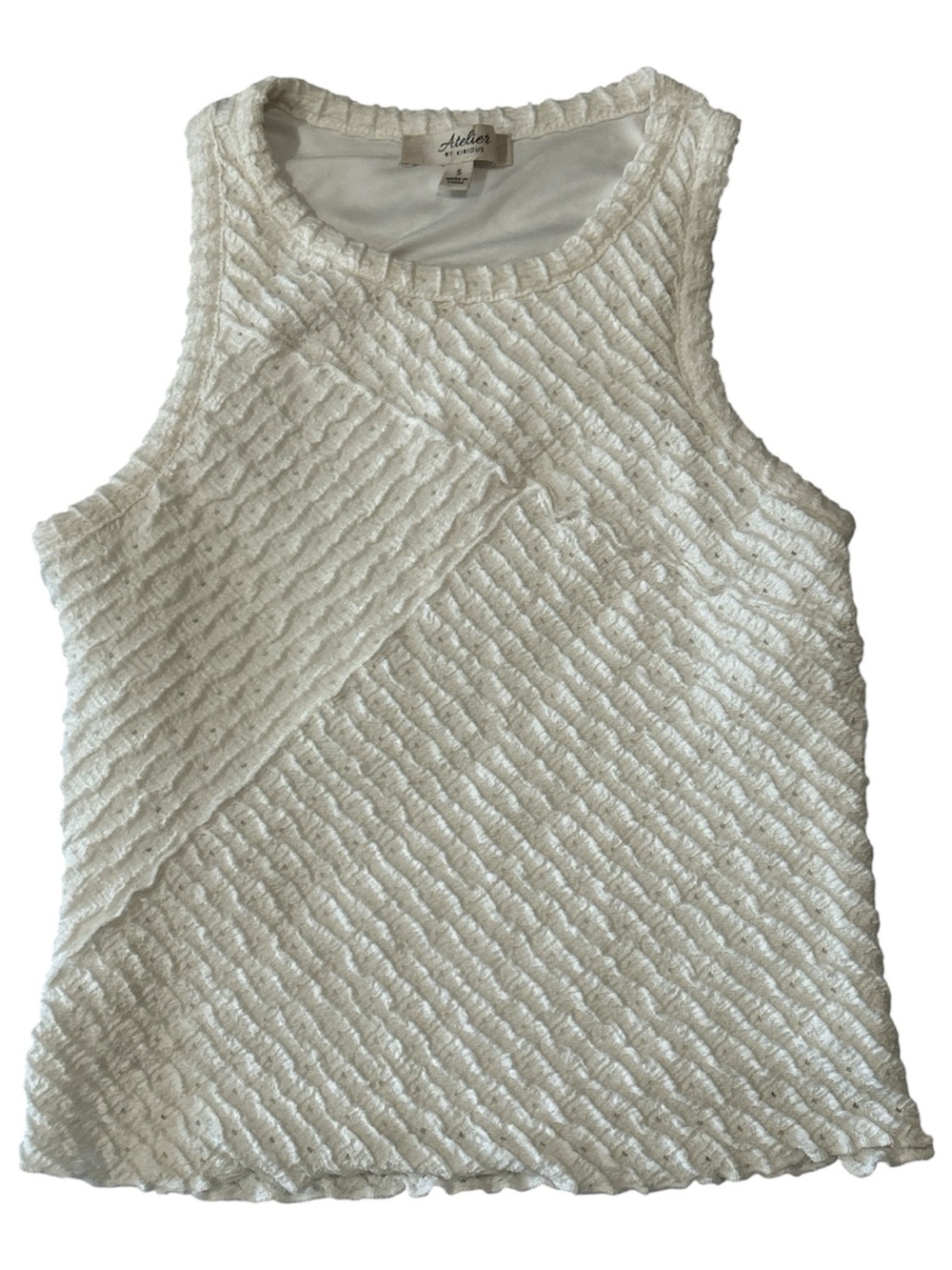 Atelier White Textured Sleeveless Top Sz S